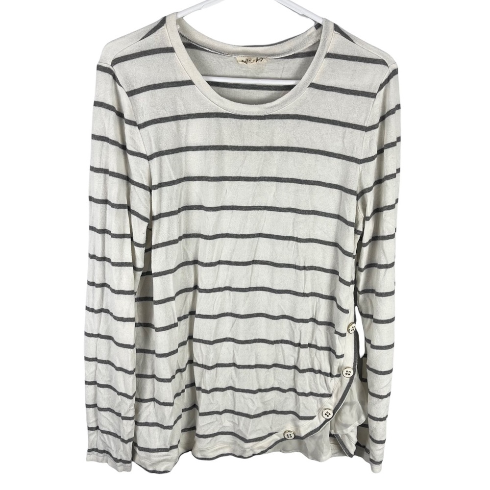 Maison Jules sz L striped knit top navy white